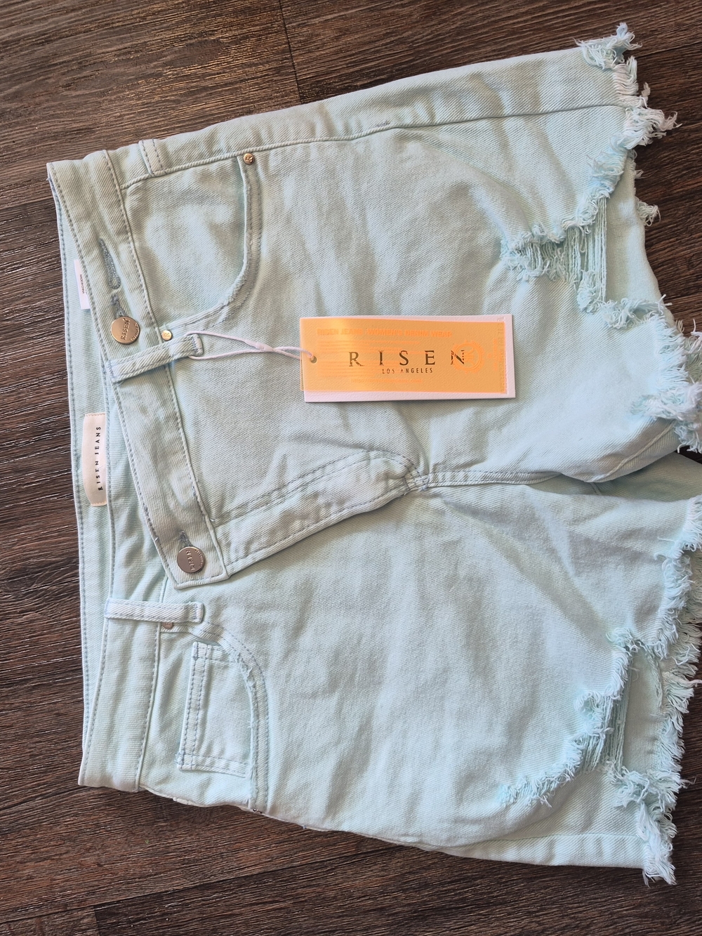 Risen High-Rise Mint Distressed Jean Shorts - Women